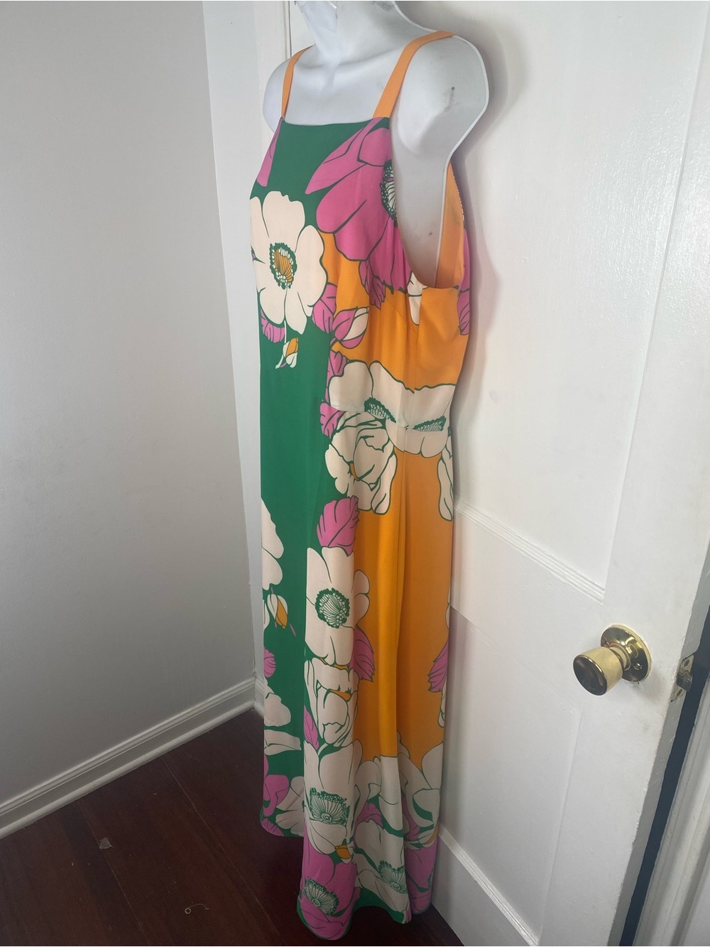 Maggy London Green Floral Maxi Dress with Orange Straps - Picture 5 of 12